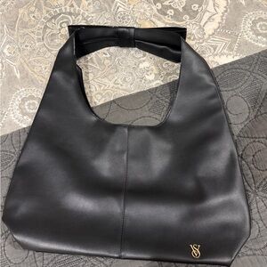 Victoria's Secret Black Leather Bow Tote Bag